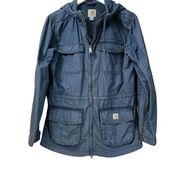 Carhartt Women's Medium Hooded Slate Blue El Paso Utility Jacket - Picture 1 of 9